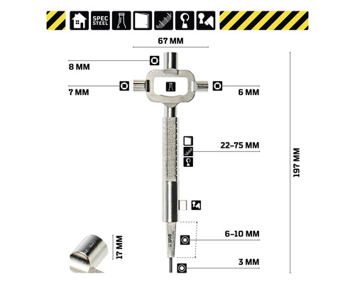 Multifunctionele sleutel met maataanduidingen