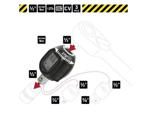 Koppeladapter met een grootte van 1/2 inch en een meetbereik van 40 tot 200 newtonmeter