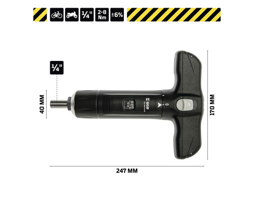 Momentsleutel met T-greep, 1/4 inch, geschikt voor fietsen en motorfietsen