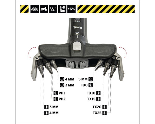 Momentsleutel met verschillende bits voor fietsen en motorfietsen