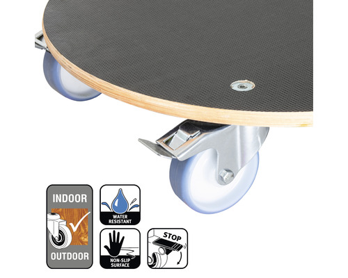 Rolplank met wielen en indicaties voor binnen en buiten, waterbestendigheid, antislip oppervlak en stopfunctie