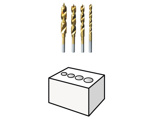 Houtboorset met doorboord houten blok
