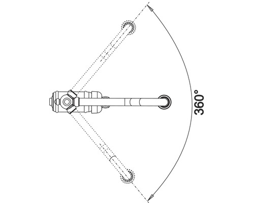 Weergave van het 360 graden zwenkbereik van een kraan