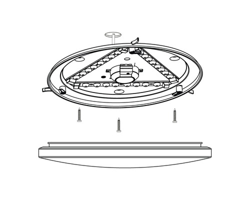 Afbeelding van een led-plafondlamp met montage-instructies.