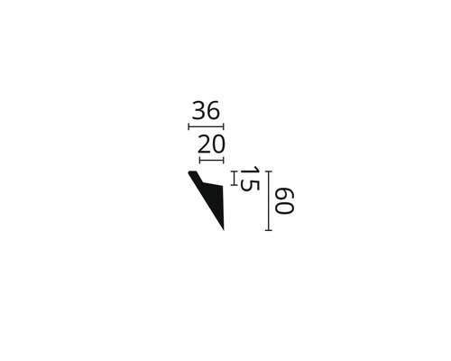 Technische tekening van een sierlijst met afmetingen