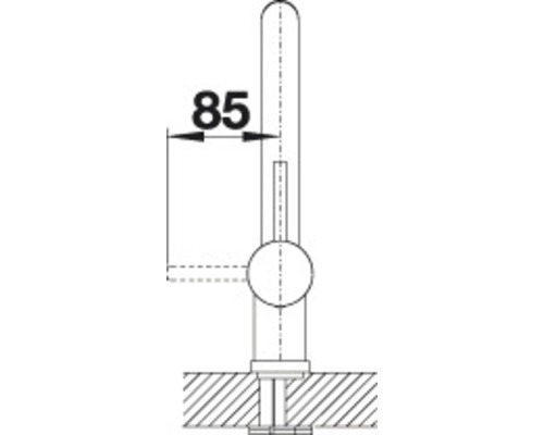 Technische tekening van een kraan met afmeting 85