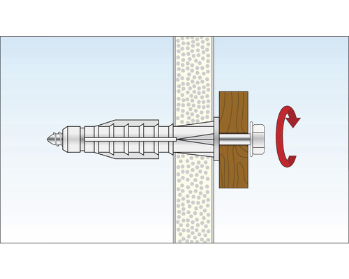 Illustratie van een plugbevestiging in een muur met draaibeweging