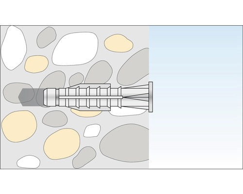 Kunststof spreidplug in een stenen muur