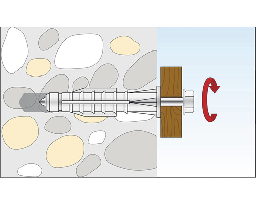 Illustratie van een boutanker bevestigd in beton met draaipijl