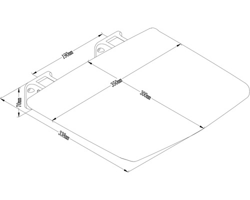 Technische tekening van een toiletbril met maataanduidingen.