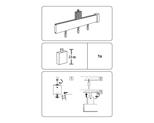 Afbeelding van de montage-instructies voor een gordijnroede met accessoires