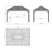 Technische tekening van een tuinpaviljoen met maatvoering