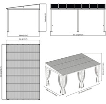 Tekening van een paviljoen met afmetingen