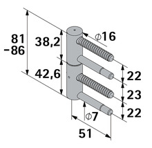 Technische tekening van een scharnier met afmetingen