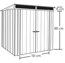 Afbeelding van een tuinhuis met maataanduidingen