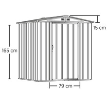 Afbeelding van een tuinhuis met de afmetingen 165 cm hoog, 79 cm breed en 15 cm dakhoogte