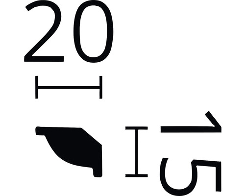 Afmetingen van een sierlijst: 20 millimeter breed, 15 millimeter hoog
