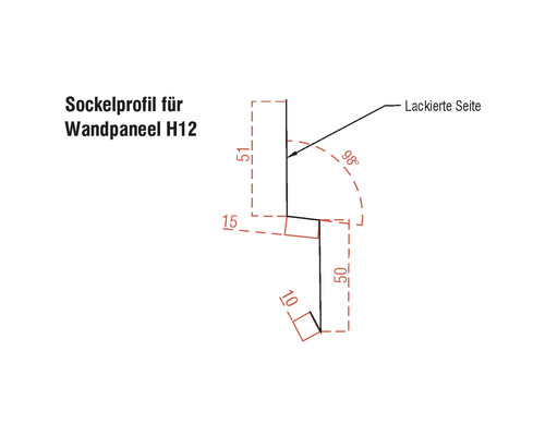 Plintprofiel voor wandpaneel H12 met maatvoering