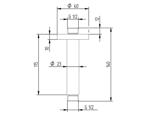 Technische tekening van een ventiel met maataanduidingen