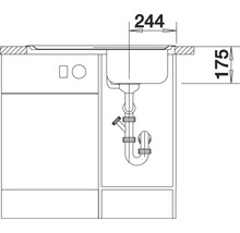 Technische tekening van een spoelbak met onderkast en maatvoering