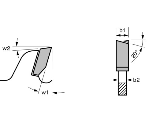 Technische tekening van een sleuffrees met afmetingen