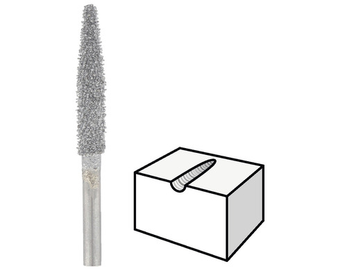 Diamantfreesstift en schematische tekening van een groeffrees