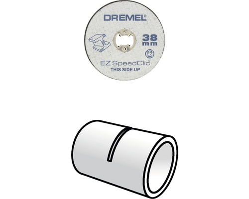 Dremel doorslijpschijf met een diameter van 38 mm en een afbeelding van een doorgesneden buis