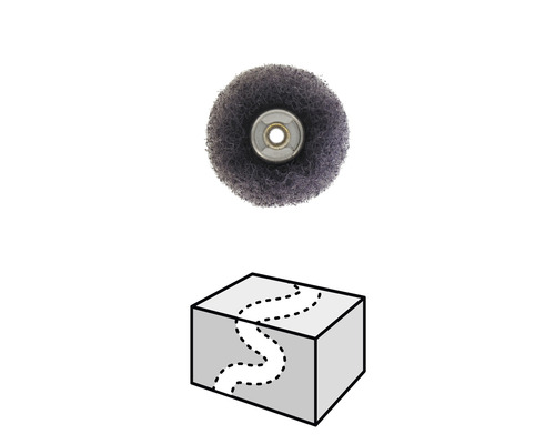 Schuurmop en schematische tekening van een oppervlak met een barst