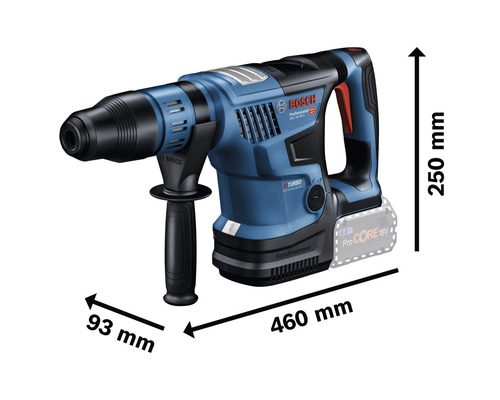Boschhamer met afmetingen 460 mm lang, 93 mm breed en 250 mm hoog