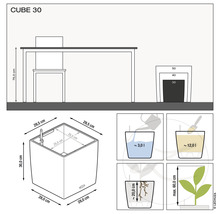 Technische tekening Lechuza Cube 30 plantenbak met maatvoering