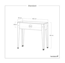 Standaard plantenbak met afmetingen 100 x 40 x 84 cm en een inhoud van 72 liter.