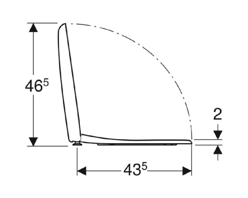 Technische tekening van een toiletbril met de afmetingen 465, 435 en 2