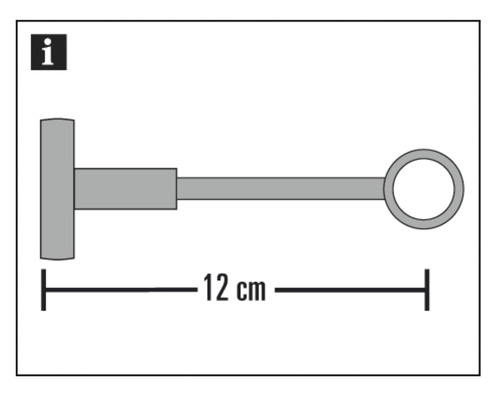 Technische tekening van een gordijnroedehouder met maataanduiding 12 cm