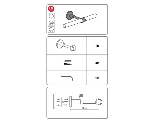 Illustratie van de montage van een douchegordijnstang met toebehoren
