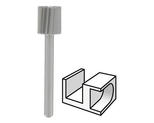 Freesstift met schacht en schematische weergave van een spiebaan