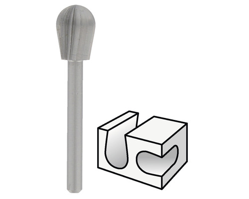 Freesstift in peervorm en gefreesde groef om een toepassing weer te geven