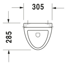 Technische tekening van een wandcloset met de afmetingen 305 x 285 millimeter.