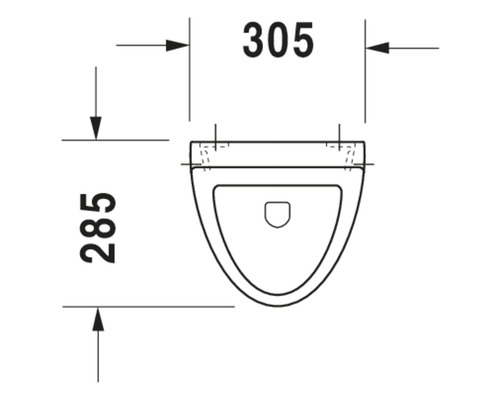Technische tekening van een wandcloset met de afmetingen 305 x 285 millimeter.