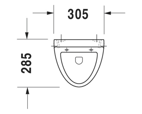 Technische tekening van een wandcloset met de afmetingen 305 en 285