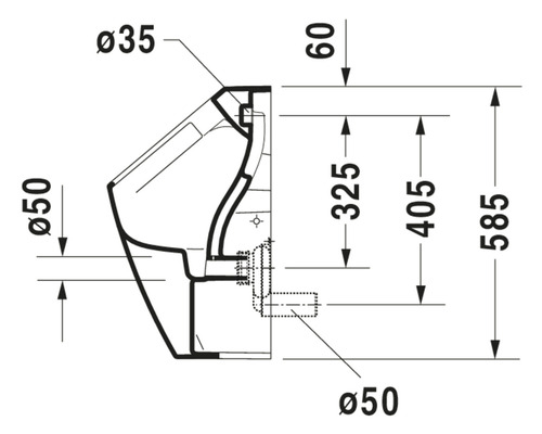 Technische tekening van een toilet met afmetingen