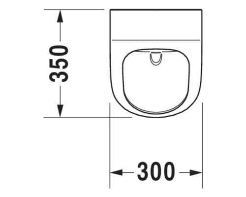 Technische tekening van een wandcloset met de afmetingen 350 mm hoogte en 300 mm breedte.