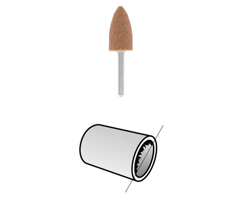 Slijpstift en schematische weergave van een huls