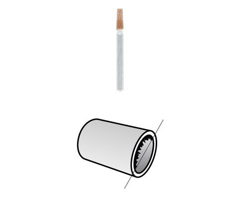 Schuurstift en pijpsnijder schematisch weergegeven