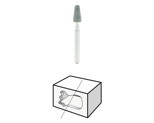 Slijpstift en illustratie van de toepassing