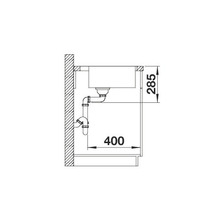 Technische tekening van een spoelbak met afmetingen van 285 en 400 millimeter.