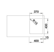Technische tekening van een spoelbak met maatvoering