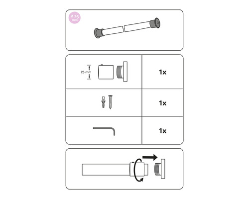 Installatie-instructies voor gordijnroede met diameter 25 millimeter