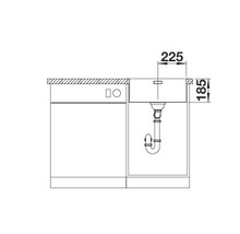 Schema van een gootsteen met onderkast en de afmetingen 225 en 185.