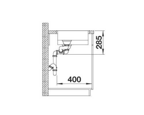 Technische tekening van een wastafel met afmetingen