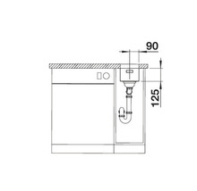 Tekening van een spoelbakonderkast met maatvoering.